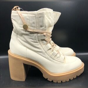 Dolce Vita Womens Celida Nylon Ankle Combat Lace-up Boot Shoe OFF WHITE 9.5 NEW